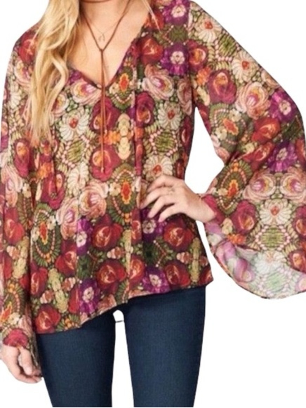 Show me your MuMu Bardot tassel tunic top